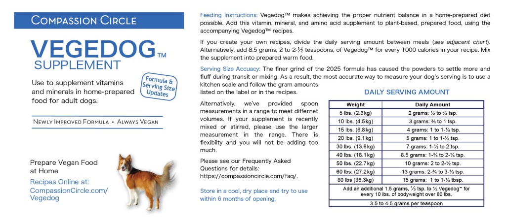 Vegedog Serving Size Ranges